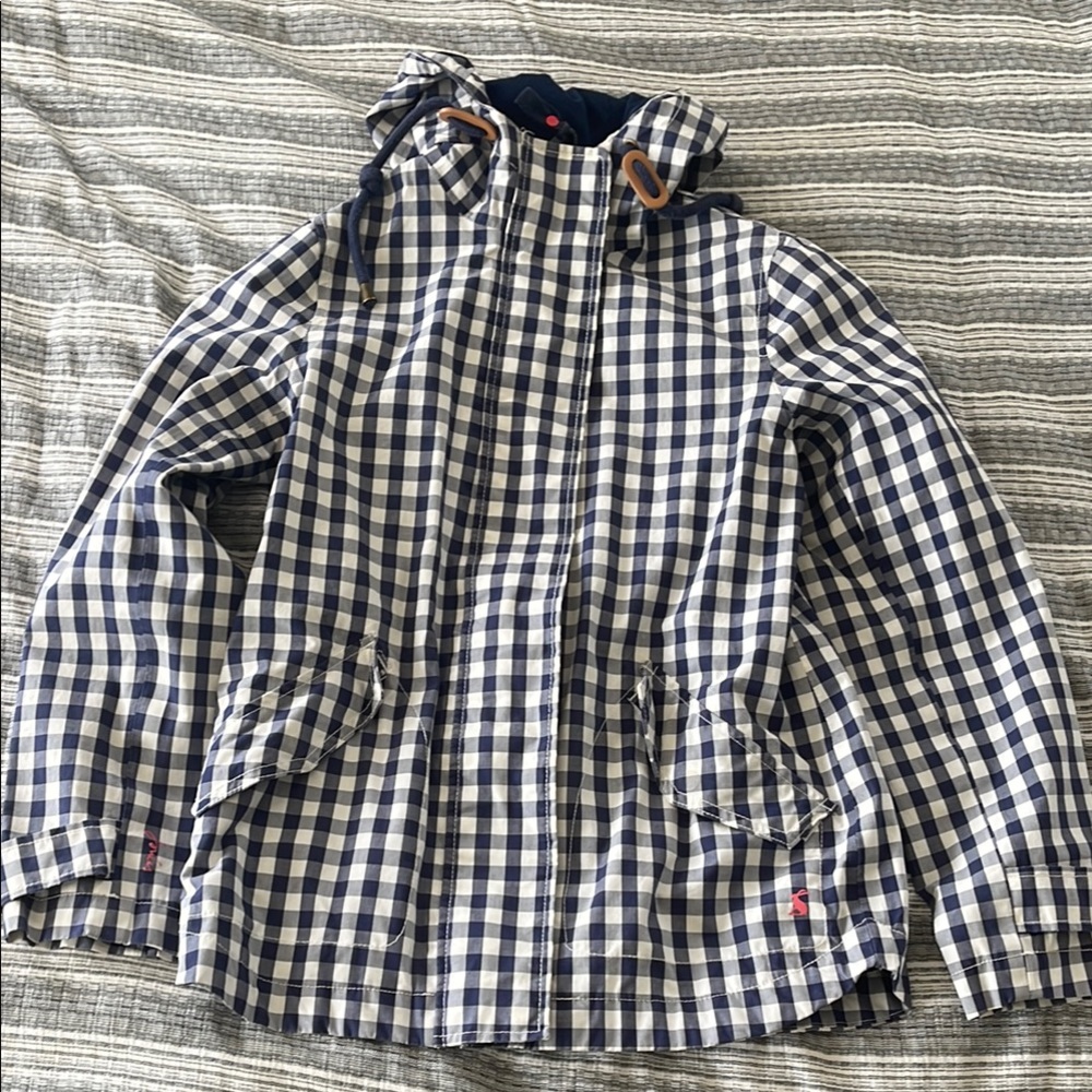 Women’s Checkered Waterproof Rain Jacket - Blue and White